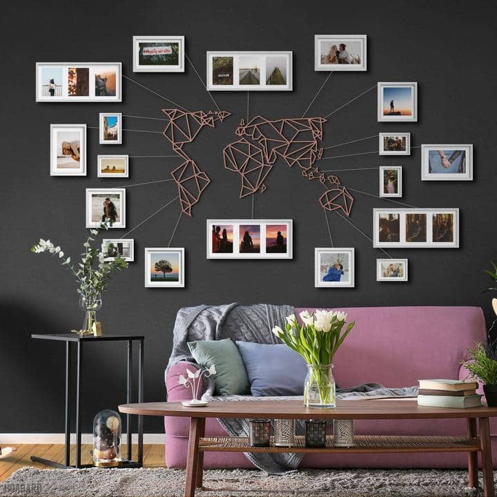 Bronze World Map , bedroom wall art , creative office decor , geometric world map - Metal Deco | THEDUKHA